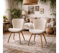Wyld Haus Set Of 2 Acorn Upholstered Beige Bouclé Dining Chairs With Oiled Oak Legs