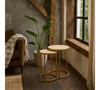 Wyld Haus Set Of 2 Buzios Cream Shagreen And Brass Nesting Tables