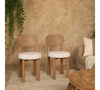 Wyld Haus Set Of 2 New Mexico Natural Mango Wood Dining Chairs With Boucle Upholstered Seats