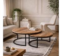 Wyld Haus Set Of 2 Yllas Railway Sleepers Nesting Round Coffee Tables