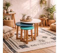 Wyld Haus Set Of 3 Birr Nesting Tables In Solid Oak, Natural Finish