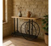 Wyld Haus Shanghai Industrial Oak Console Table With Black Metal Wheels