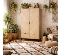 Wyld Haus Skerries 2-Door Chevron Wardrobe With Oak Drawer Panels Matt White