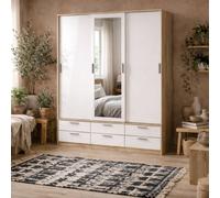 Wyld Haus Skjern 3-Door Wardrobe With 6 Drawers In White And Natural Oak