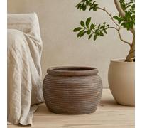Wyld Haus Small Dark Brown Round Etched Ceramic Plant Pot, 200mm H X 280mm D