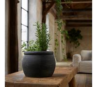 Wyld Haus Small Dark Grey Ribbed Round Ceramic Plant Pot