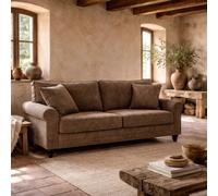 Wyld Haus Soleka 3-Seater Fabric Sofa 196Cm Brown With Rubberwood Legs And Nailhead Trim