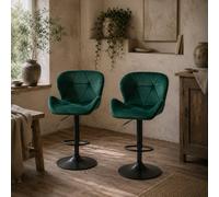 Wyld Haus Soma Veno Green Velvet-Feel Adjustable Bar Stools Set Of 2 With Metal Base And Footrest