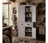 Wyld Haus Somoel 183Cm Grey Mid-Century Panelled Kitchen Pantry Cabinet With Drawer