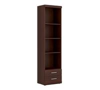 Wyld Haus Sonderborg Dark Mahogany Tall Narrow Display Cabinet With Open Shelves And 2 Drawers