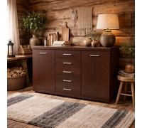 Wyld Haus Sonderborg Wide Dark Mahogany Wood Veneer Sideboard 2 Doors 5 Drawers