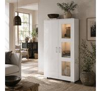 Wyld Haus Sora Coma High Gloss White Tall Display Cabinet With Glass Doors, 2 Shelves And 16-Colour Rgb Led Lighting