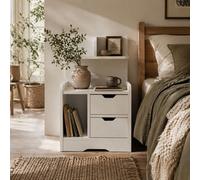 Wyld Haus Sora Nico High Gloss White Bedside Table With 2 Drawers And Shelves 40L X 30D X 60H Cm