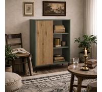 Wyld Haus Spentrup Sideboard - Green Olive Body With Natural Oak Sliding Door, 1 Door