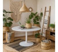 Wyld Haus Stavanger Round White Marble Dining Table With Steel Base