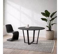Wyld Haus Stovring 110Cm Black Marble-Effect Round Dining Table With Black Metal Legs