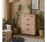 Wyld Haus Stuttgart 5-Drawer Chest - Natural Oak With Black Metal Handles