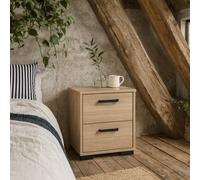 Wyld Haus Stuttgart Natural Oak Bedside Table 2 Drawers Black Metal Handles