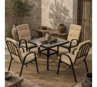 Wyld Haus Sukeco Luve 4 Seater Cream Square Outdoor Dining Set Tempered Glass in Black Wyld Haus Black