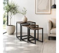 Wyld Haus Supa Metal Rustic Brown Set Of 3 C-Shaped Nesting Side Tables With Steel Frame - Small, Medium, Large