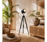 Wyld Haus Suta Black Wood And Metal Tripod Searchlight Floor Lamp With Adjustable Head And Height
