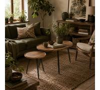 Wyld Haus Suta Noni Chestnut Wood-Effect And Matte Black Metal Nesting Coffee Tables Set Of 2 80 Cm