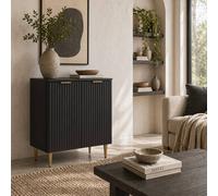 Wyld Haus Sutto Black Etched Sideboard 2 Ribbed Doors Gold Accents Wyld Haus Black