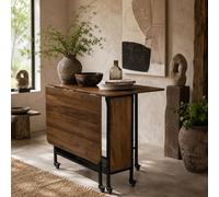 Wyld Haus Suzi Drop-Leaf Dining Table, Light Brown And Black, Seats 6