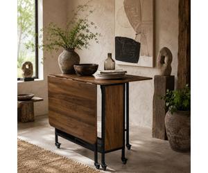 Wyld Haus Suzi Drop-Leaf Dining Table, Light Brown And Black, Seats 6