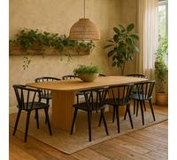 Wyld Haus Swansea Oak Veneer 220Cm Dining Set With 6 Black Rubberwood Chairs