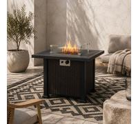 Wyld Haus Tafiyo Rattan Effect Square Propane Gas Fire Pit Table Black & Brown Wyld Haus Black