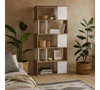 Wyld Haus Taichung 5-Shelf Hickory Effect And White Asymmetrical Bookcase