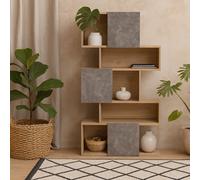 Wyld Haus Taichung Asymmetrical 5-Shelf Bookcase In Hickory Oak And Concrete Effect