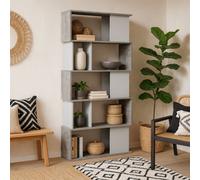 Wyld Haus Taichung Concrete-Effect Asymmetrical Bookcase, 5 Shelves, Grey & White