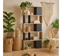 Wyld Haus Taichung Oak-Effect And Black Asymmetrical Bookcase, 5 Shelves, 1735mm