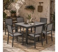 Wyld Haus Tala 6 Seater Grey Garden Dining Set Rectangular 160cm Table Stackable Wyld Haus Grey