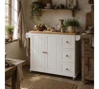 Wyld Haus Tanalo White Rolling Kitchen Island With Drop-Leaf Worktop, Drawers, Towel And Spice Racks