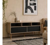 Wyld Haus Tao Natural Oak Effect And Matt Black Tv Unit With 2 Sliding Doors