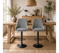 Wyld Haus Tara Neno Set Of 2 Light Grey Faux Leather Retro Bar Chairs With High Backs