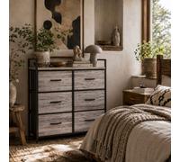 Wyld Haus Tarane Faba 6-Drawer Fabric And Wood-Effect Chest - Grey Wood Effect With Black Frame