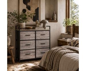 Wyld Haus Tarane Faba 6-Drawer Fabric And Wood-Effect Chest - Grey Wood Effect With Black Frame