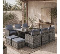 Wyld Haus Tasuke Mixed Grey 10-Seater Rattan Cube Garden Dining Set With Cushions And Rectangular Glass Table