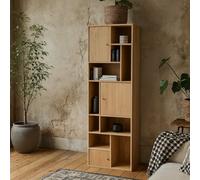 Wyld Haus Thallo Narrow Oak Wood 3 Door Multi Level Bookcase