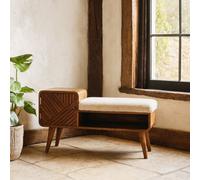 Wyld Haus Todi Boucle Carved Mango Wood Cotton And Yarn Telephone Table