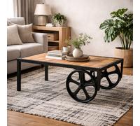 Wyld Haus Toivakka Industrial Reclaimed Wood And Metal Coffee Table With Wheels