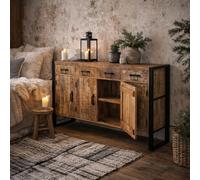 Wyld Haus Toivakka Industrial Reclaimed Wood Large Sideboard 4 Drawers 4 Doors