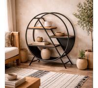 Wyld Haus Toivakka Industrial Round Bookcase 3 Shelves Reclaimed Wood