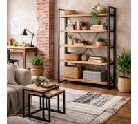 Wyld Haus Toivakka Wide Industrial Reclaimed Wood And Metal Bookcase, 5 Shelves