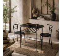 Wyld Haus Tolo Black Compact 3-Piece Dining Set With Marble-Effect Tabletop And 2 Chairs