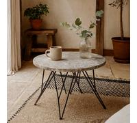 Wyld Haus Toulouse Grey Marble Effect Side Table With Black Steel Base